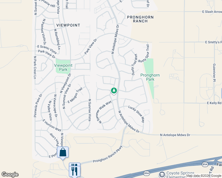 map of restaurants, bars, coffee shops, grocery stores, and more near 7696 Dusty Boot Road in Prescott Valley