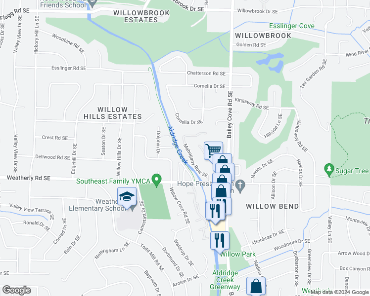map of restaurants, bars, coffee shops, grocery stores, and more near 9020 Mahogany Row Southeast in Huntsville