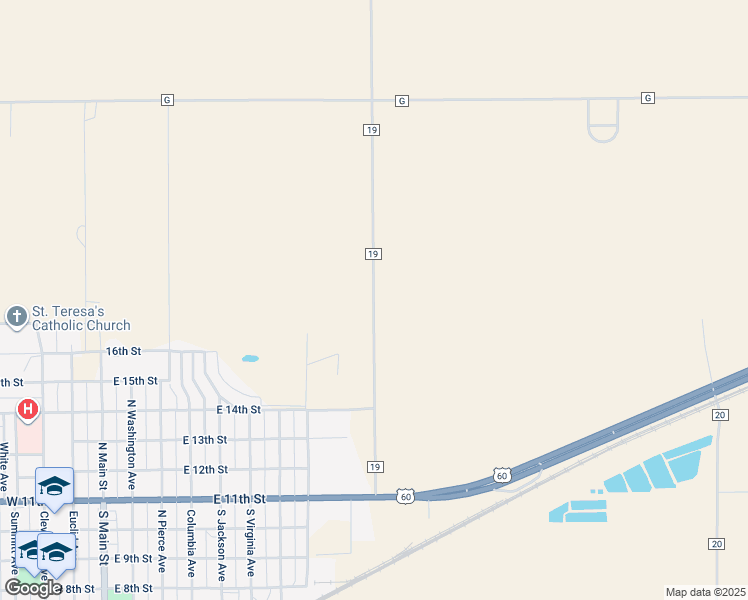 map of restaurants, bars, coffee shops, grocery stores, and more near 2449 County Road 19 in Friona