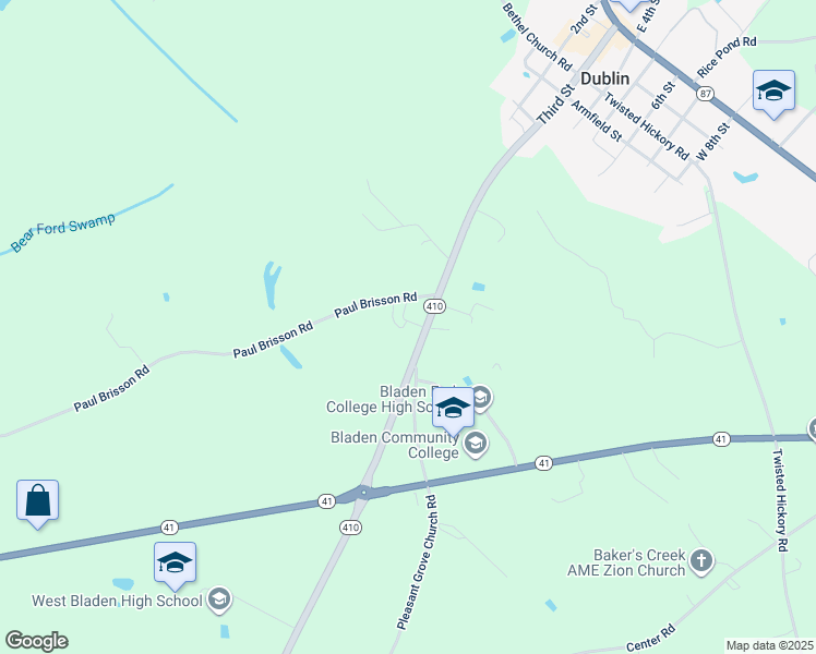 map of restaurants, bars, coffee shops, grocery stores, and more near 854 North Carolina 410 in Bladenboro