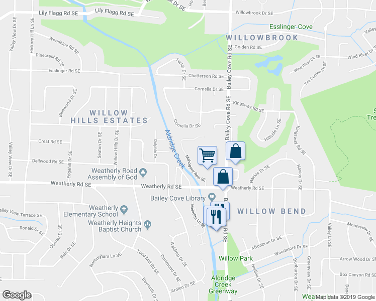 map of restaurants, bars, coffee shops, grocery stores, and more near 9019 Mahogany Row Southeast in Huntsville