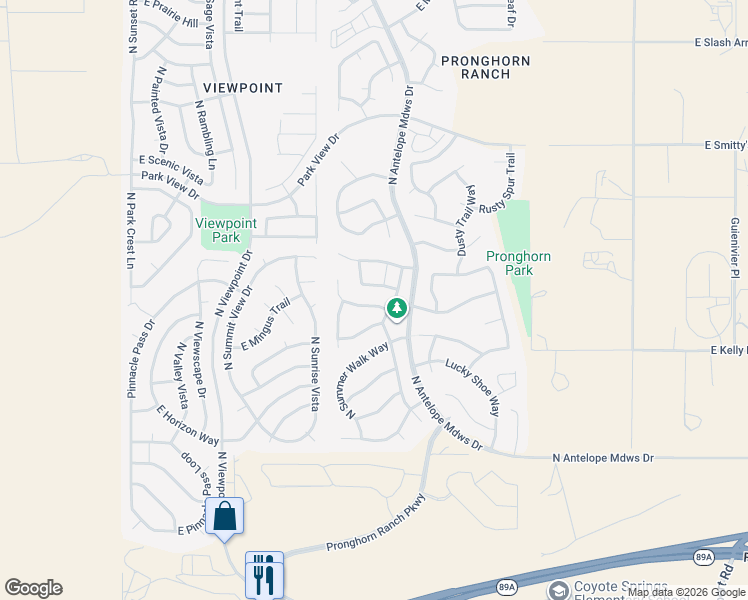 map of restaurants, bars, coffee shops, grocery stores, and more near 7696 Dusty Boot Road in Prescott Valley