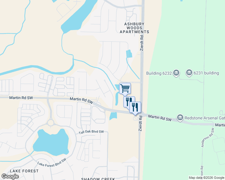 map of restaurants, bars, coffee shops, grocery stores, and more near 438 Legend Oak Way Southwest in Huntsville