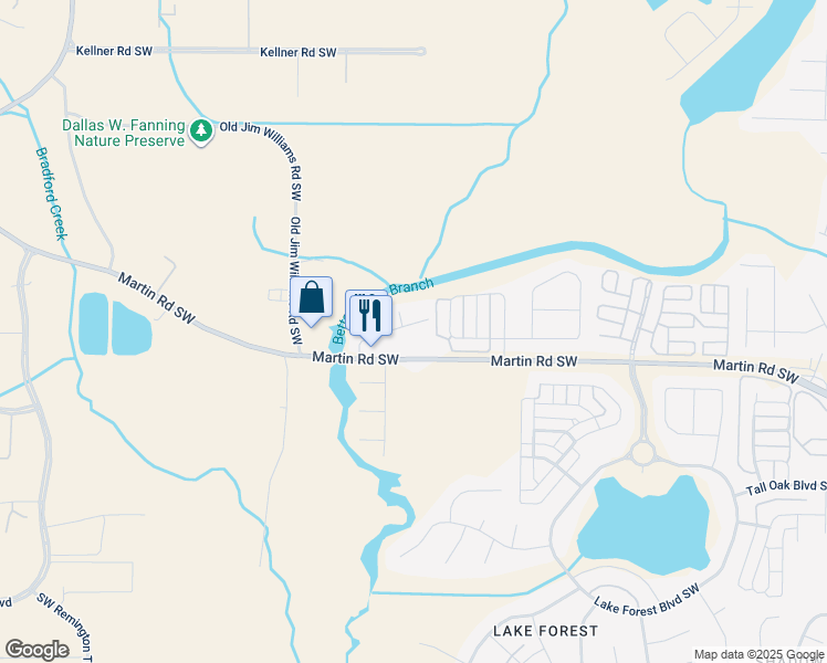 map of restaurants, bars, coffee shops, grocery stores, and more near 190 Williams Circle Southwest in Huntsville