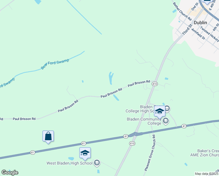 map of restaurants, bars, coffee shops, grocery stores, and more near 436 Paul Brisson Road in Bladenboro