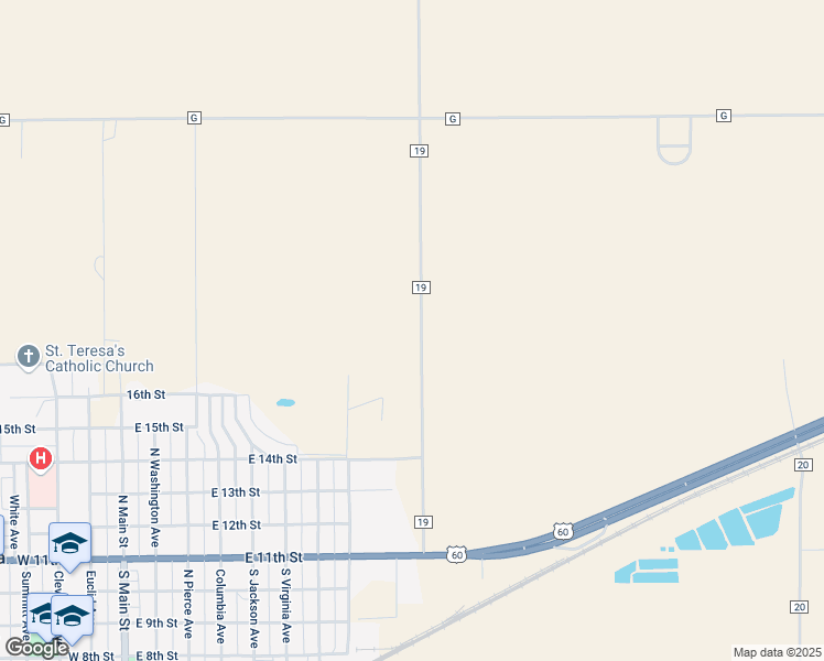 map of restaurants, bars, coffee shops, grocery stores, and more near 2449 County Road 19 in Friona