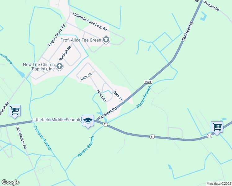map of restaurants, bars, coffee shops, grocery stores, and more near 82 Beth Drive in Lumberton