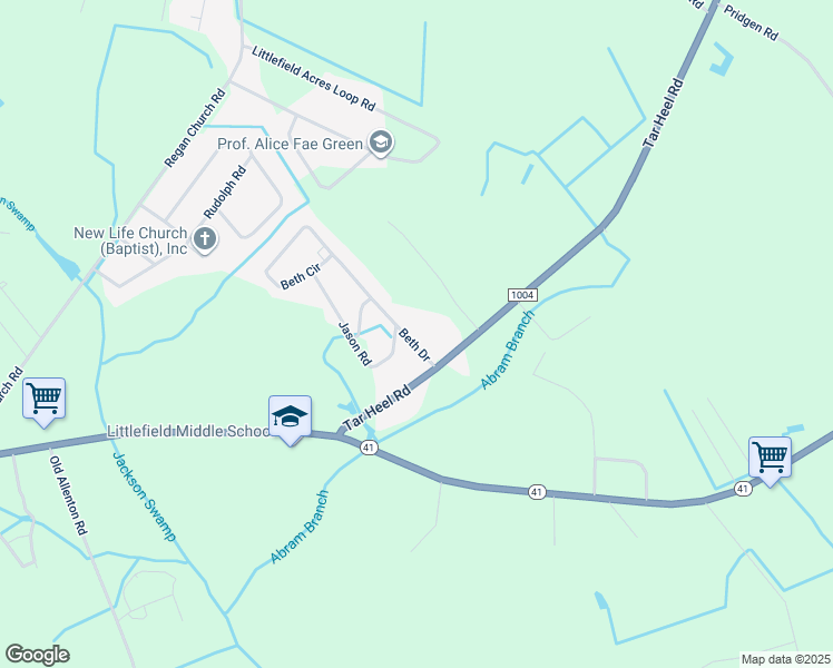 map of restaurants, bars, coffee shops, grocery stores, and more near 82 Beth Drive in Lumberton
