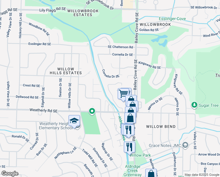 map of restaurants, bars, coffee shops, grocery stores, and more near 9020 Mahogany Row Southeast in Huntsville
