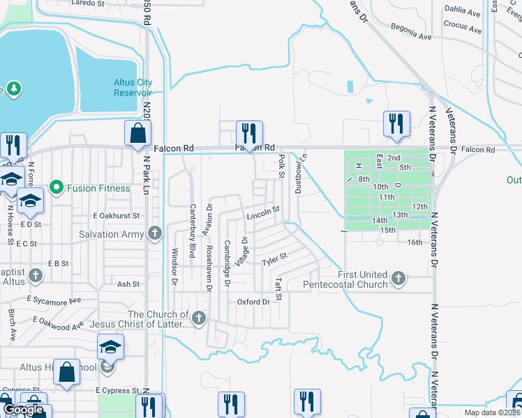 map of restaurants, bars, coffee shops, grocery stores, and more near 1705 Truman Drive in Altus