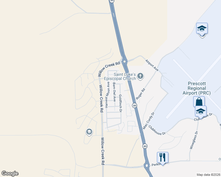 map of restaurants, bars, coffee shops, grocery stores, and more near 6265 Harvest Moon Avenue in Prescott