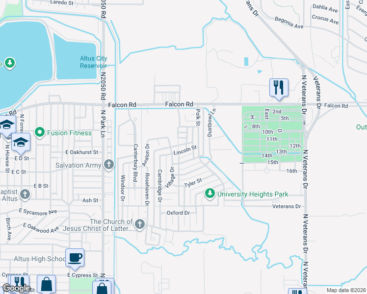 map of restaurants, bars, coffee shops, grocery stores, and more near 1705 Truman Drive in Altus