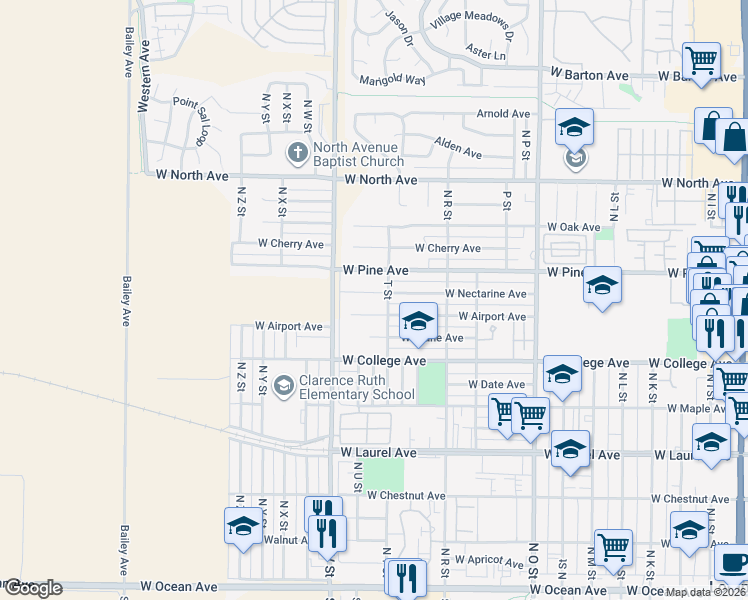 map of restaurants, bars, coffee shops, grocery stores, and more near 1308 West Nectarine Avenue in Lompoc