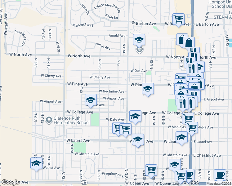 map of restaurants, bars, coffee shops, grocery stores, and more near 904 West Nectarine Avenue in Lompoc