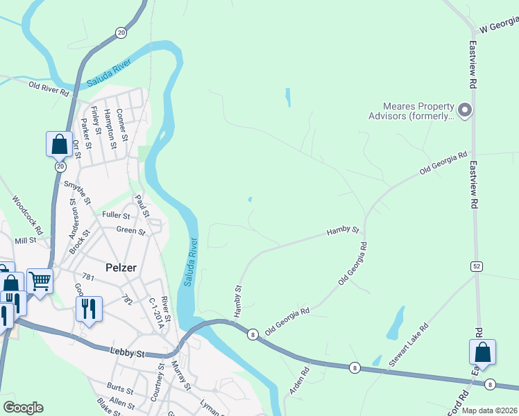 map of restaurants, bars, coffee shops, grocery stores, and more near 626 Holcombe Drive in Pelzer