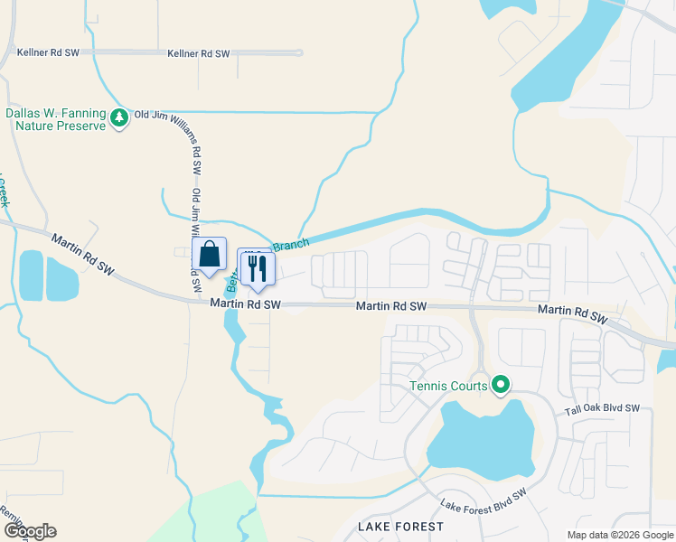 map of restaurants, bars, coffee shops, grocery stores, and more near 558 Mossyleaf Drive Southwest in Huntsville