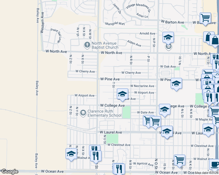 map of restaurants, bars, coffee shops, grocery stores, and more near 1308 West Nectarine Avenue in Lompoc
