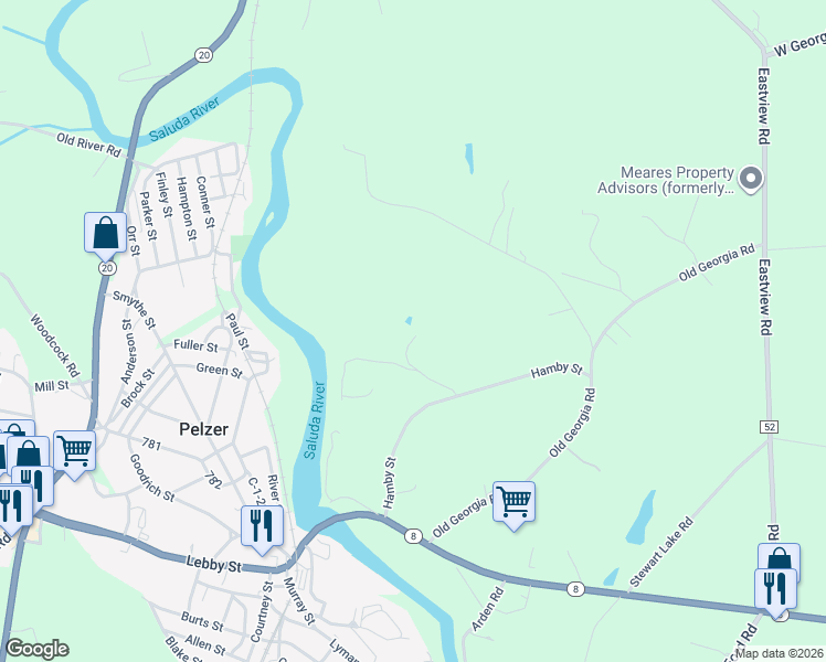 map of restaurants, bars, coffee shops, grocery stores, and more near 626 Holcombe Drive in Pelzer