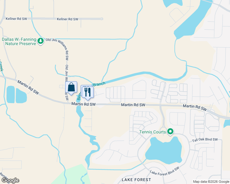 map of restaurants, bars, coffee shops, grocery stores, and more near 558 Mossyleaf Drive Southwest in Huntsville