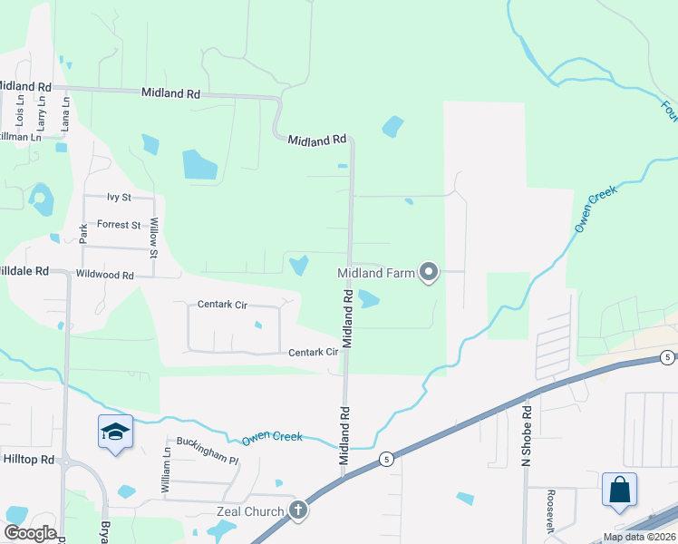 map of restaurants, bars, coffee shops, grocery stores, and more near 3116 Midland Road in Alexander