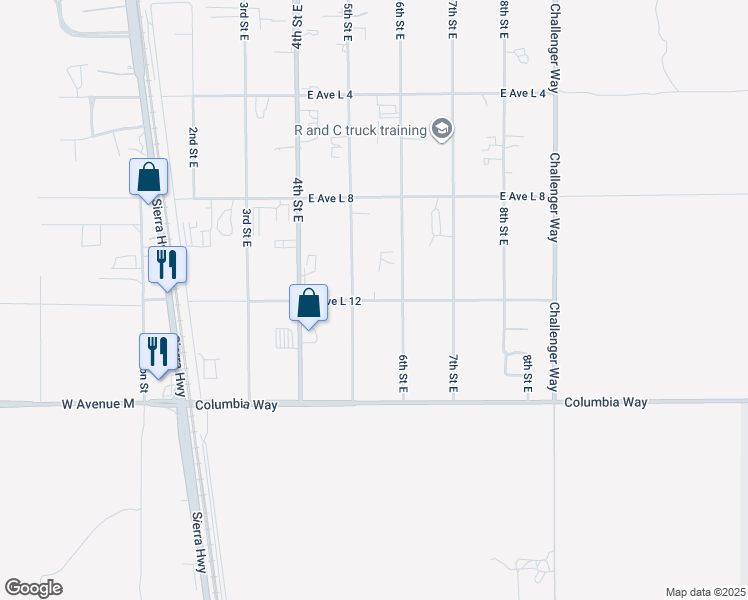 map of restaurants, bars, coffee shops, grocery stores, and more near East Avenue L 12 in Lancaster