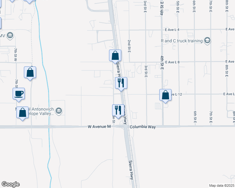 map of restaurants, bars, coffee shops, grocery stores, and more near Avenue L 12 in Lancaster