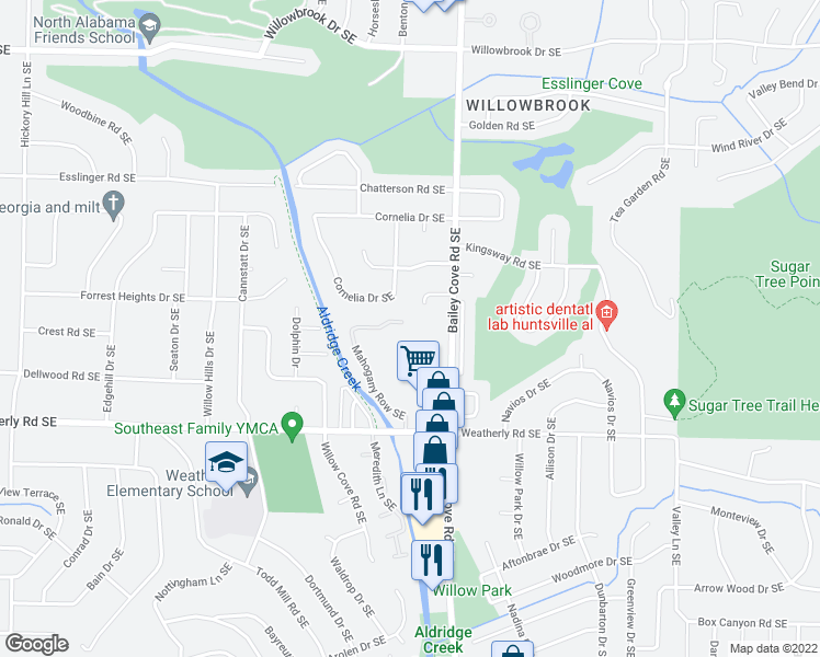 map of restaurants, bars, coffee shops, grocery stores, and more near 9001 Mahogany Row Southeast in Huntsville