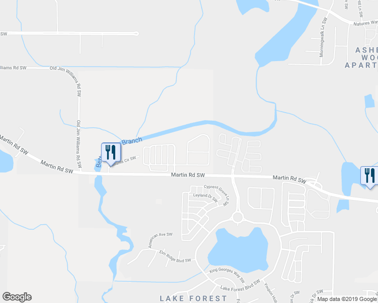 map of restaurants, bars, coffee shops, grocery stores, and more near 409 Bay Tree Lane Southwest in Huntsville