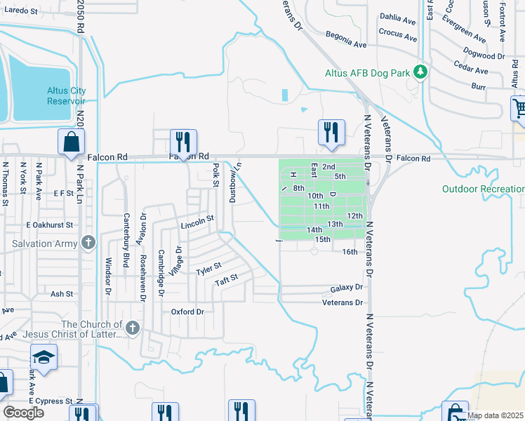 map of restaurants, bars, coffee shops, grocery stores, and more near 2101 Buffalo Lane in Altus