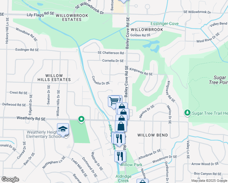 map of restaurants, bars, coffee shops, grocery stores, and more near 904 Flora Circle Southeast in Huntsville