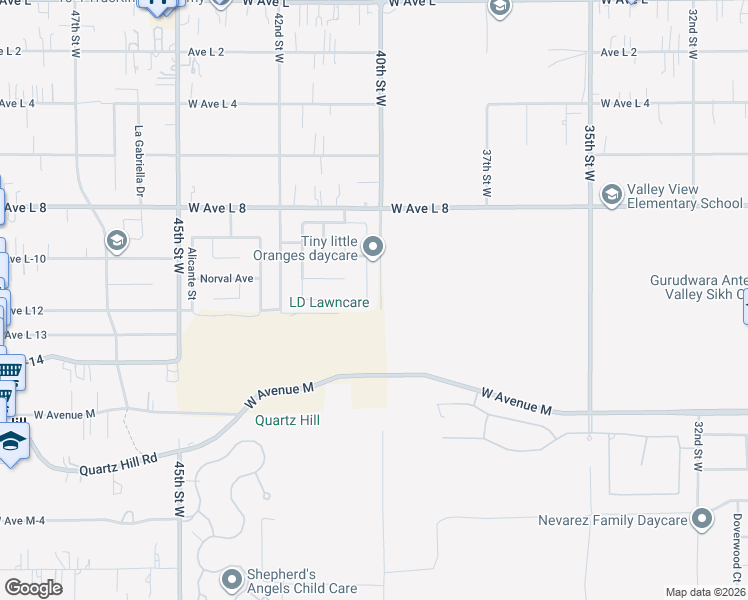 map of restaurants, bars, coffee shops, grocery stores, and more near 42206 Corvallis Place in Quartz Hill