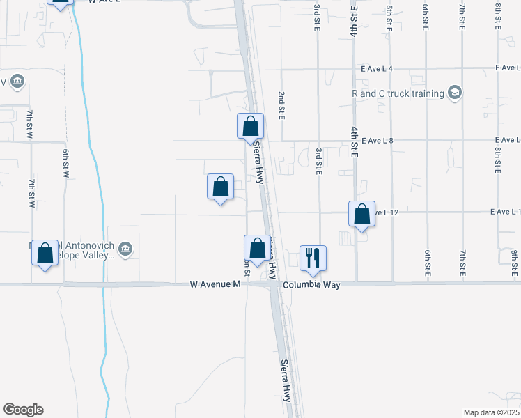 map of restaurants, bars, coffee shops, grocery stores, and more near Avenue E-8 in Los Angeles County