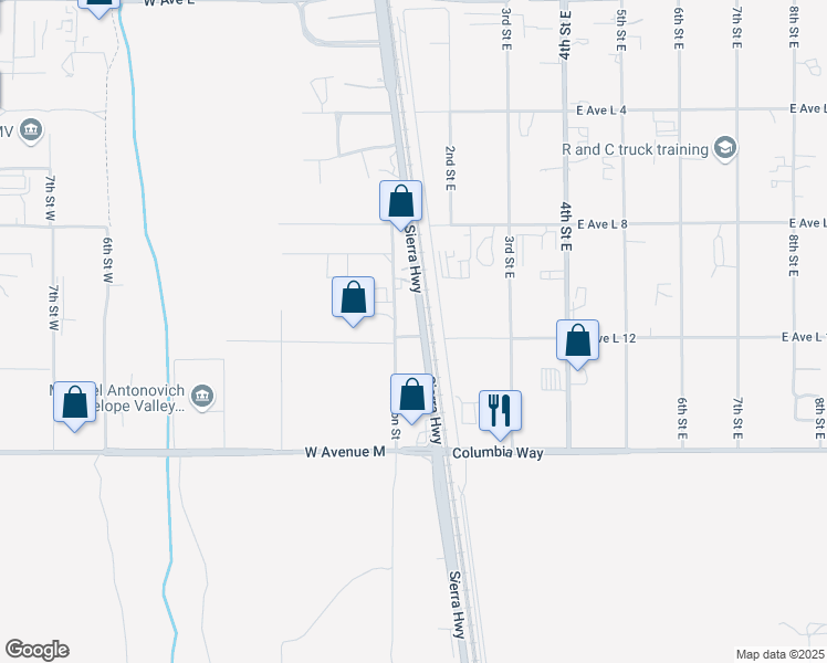 map of restaurants, bars, coffee shops, grocery stores, and more near 42213 Sierra Highway in Lancaster