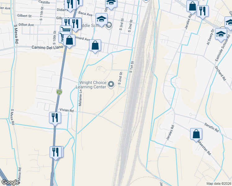 map of restaurants, bars, coffee shops, grocery stores, and more near 600 South 2nd Street in Belen