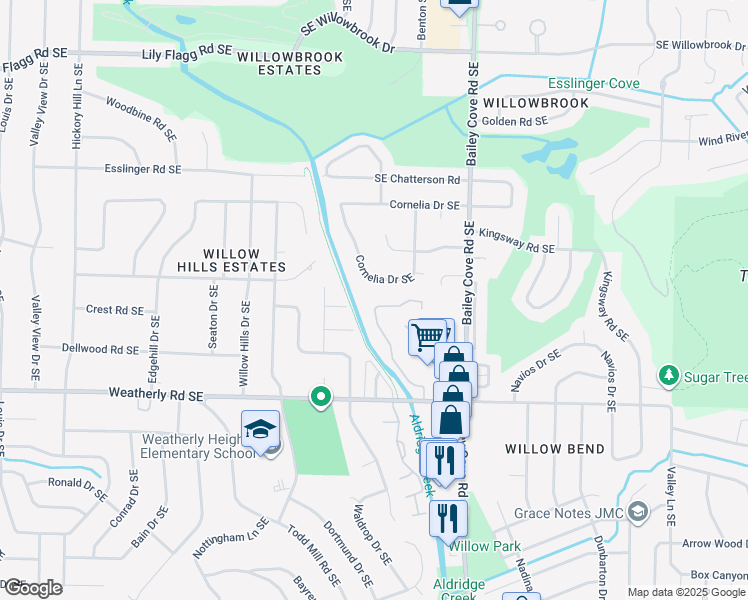 map of restaurants, bars, coffee shops, grocery stores, and more near 9008 Mahogany Row Southeast in Huntsville