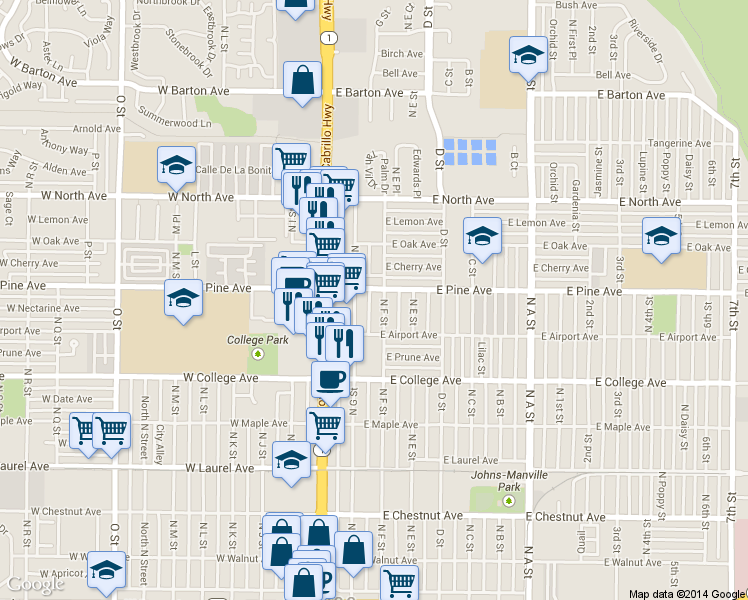 map of restaurants, bars, coffee shops, grocery stores, and more near 736 North G Street in Lompoc