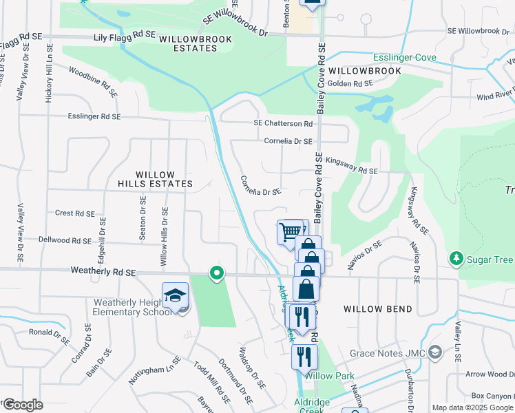 map of restaurants, bars, coffee shops, grocery stores, and more near 9008 Mahogany Row Southeast in Huntsville
