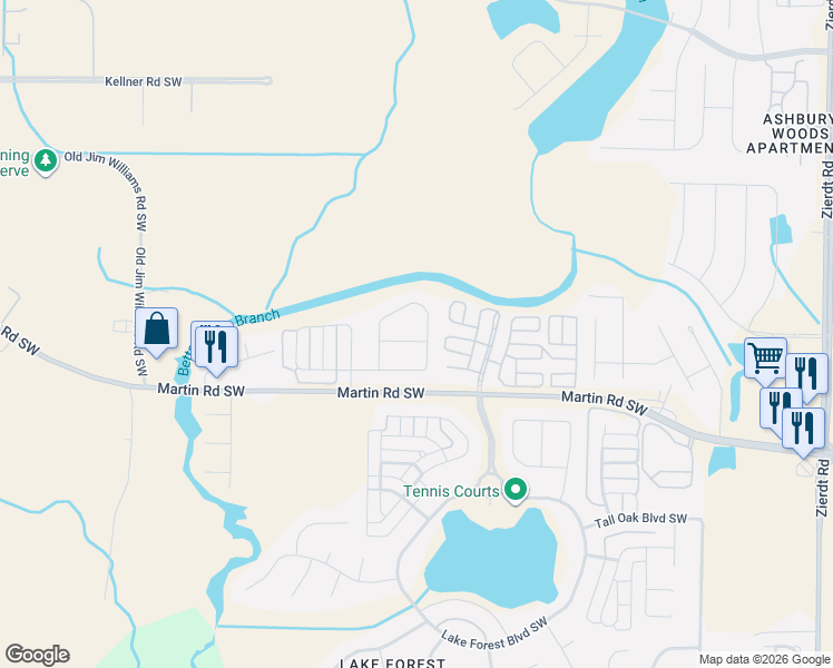 map of restaurants, bars, coffee shops, grocery stores, and more near 450 Mossyleaf Drive Southwest in Huntsville