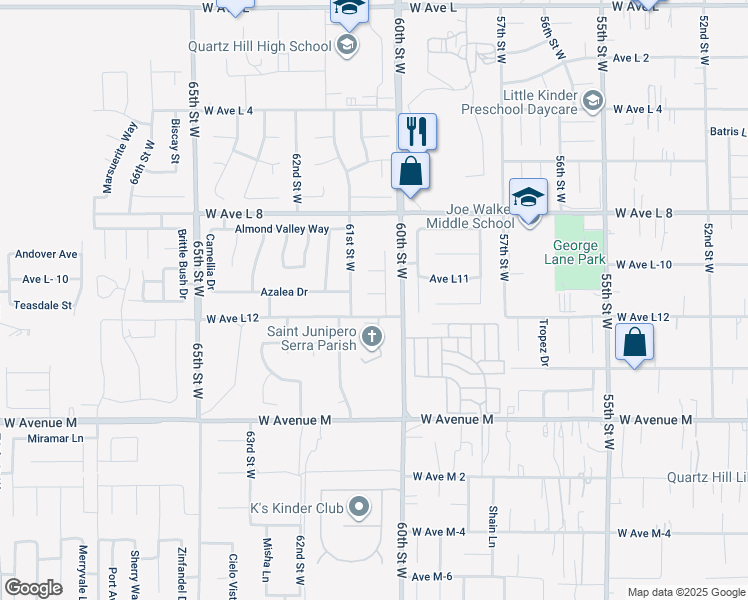 map of restaurants, bars, coffee shops, grocery stores, and more near 6032 Tulip Circle in Lancaster