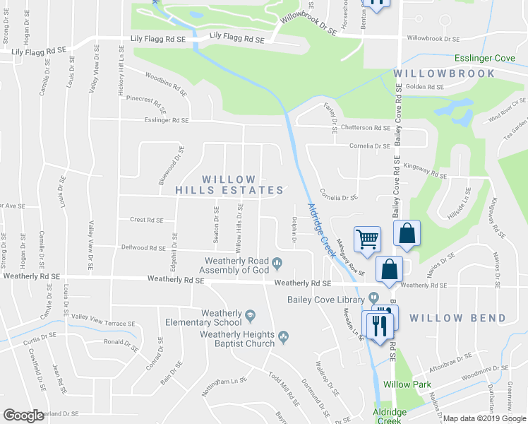 map of restaurants, bars, coffee shops, grocery stores, and more near 8935 Cannstatt Drive Southeast in Huntsville