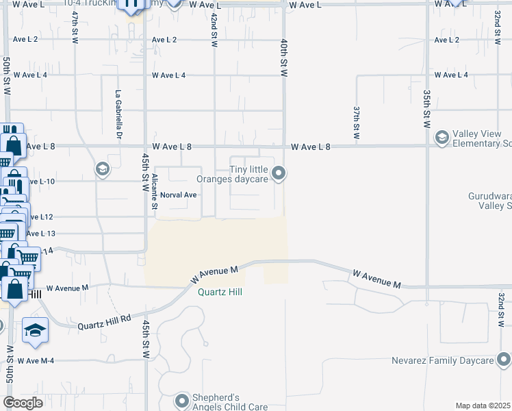 map of restaurants, bars, coffee shops, grocery stores, and more near 4113 Glacier Place in Quartz Hill