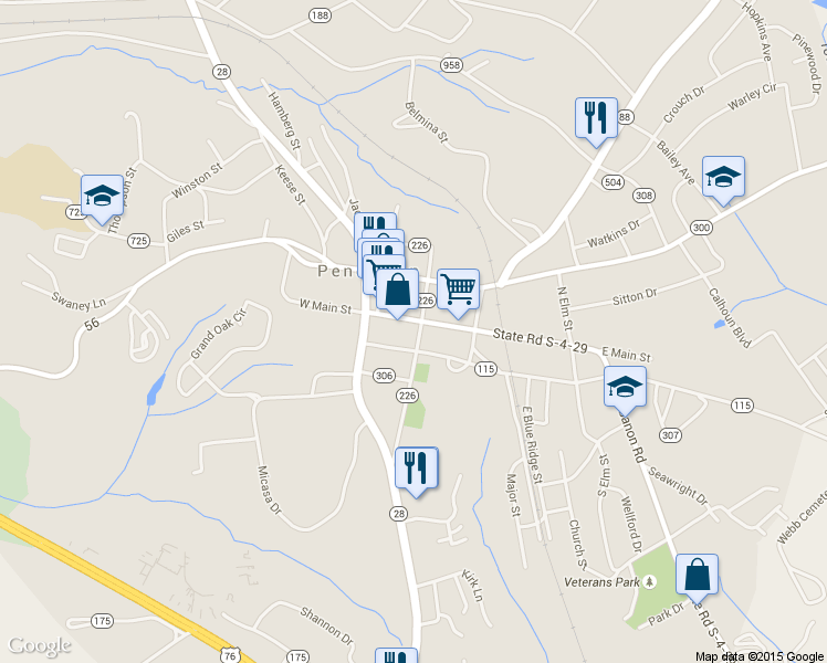 map of restaurants, bars, coffee shops, grocery stores, and more near 198 East Main Street in Pendleton