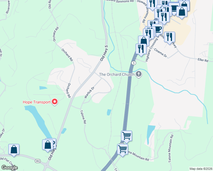 map of restaurants, bars, coffee shops, grocery stores, and more near 126 Warlick Circle in Ellijay