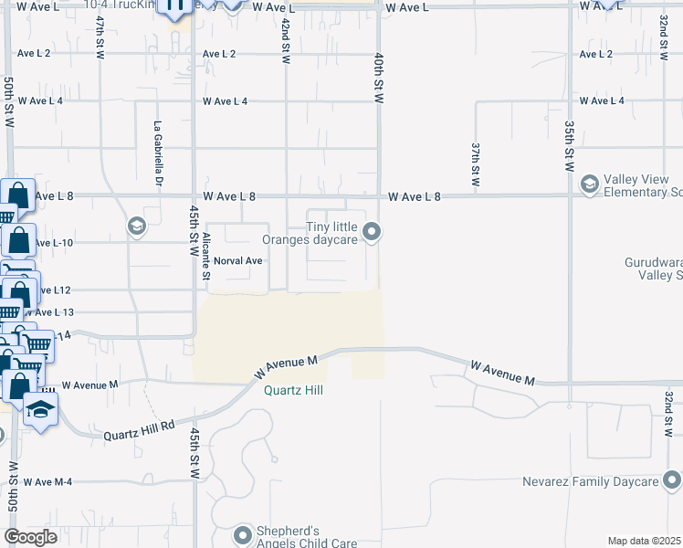 map of restaurants, bars, coffee shops, grocery stores, and more near 4113 Glacier Place in Quartz Hill