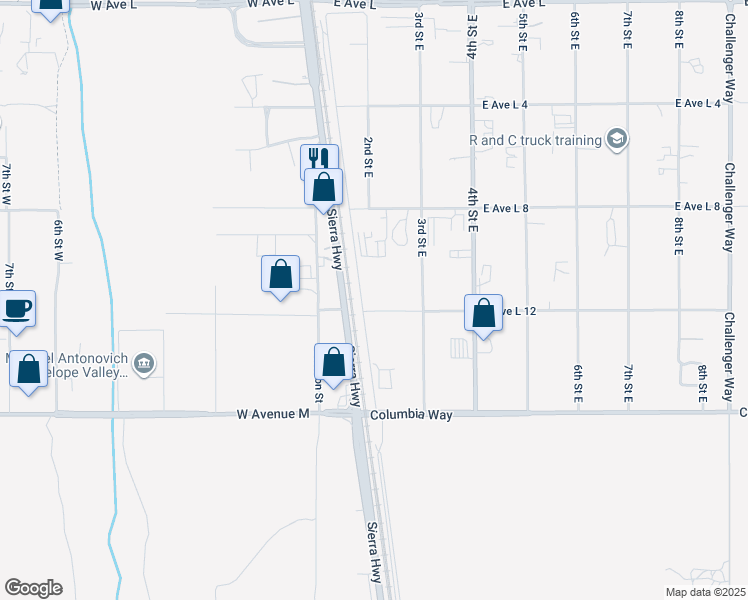 map of restaurants, bars, coffee shops, grocery stores, and more near 237 East Avenue L 12 in Lancaster