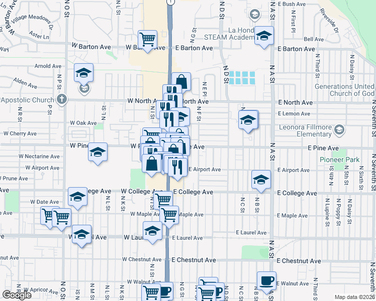 map of restaurants, bars, coffee shops, grocery stores, and more near 732 North G Street in Lompoc