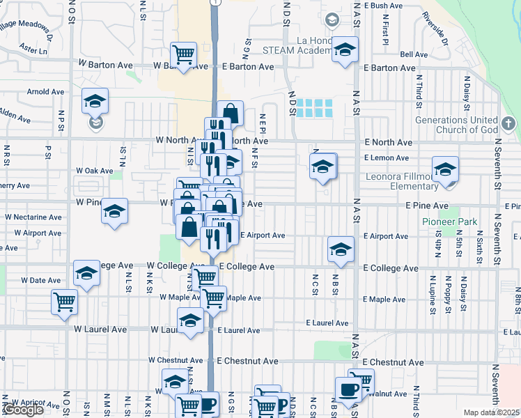 map of restaurants, bars, coffee shops, grocery stores, and more near 320 East Pine Avenue in Lompoc