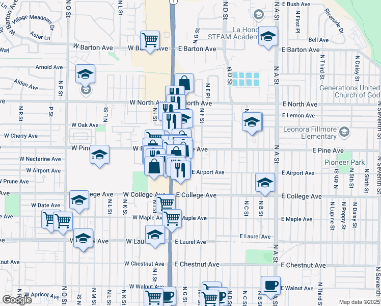 map of restaurants, bars, coffee shops, grocery stores, and more near 736 North G Street in Lompoc