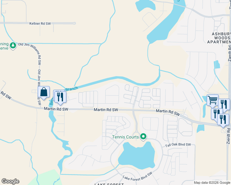 map of restaurants, bars, coffee shops, grocery stores, and more near 450 Mossyleaf Drive Southwest in Huntsville