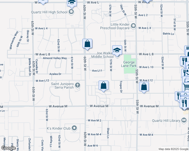 map of restaurants, bars, coffee shops, grocery stores, and more near 5853 Travis Paul Drive in Lancaster